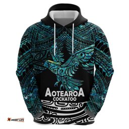 new zealand sulphur crested cockatoo hoodie aotearoa maori mix paua shell
