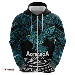 new zealand sulphur crested cockatoo hoodie aotearoa maori mix paua shell