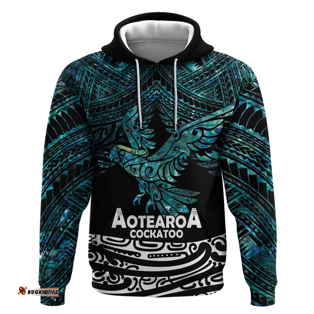new zealand sulphur crested cockatoo hoodie aotearoa maori mix paua shell
