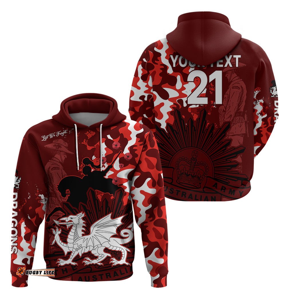 custom text and number nrl anzac st dragons hoodie camouflage