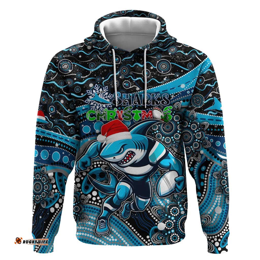 merry christmas sharks hoodie aboriginal santa rugby mascot cronulla sutherland