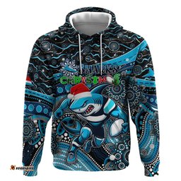 merry christmas sharks hoodie aboriginal santa rugby mascot cronulla sutherland