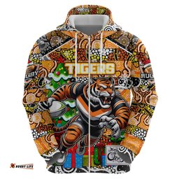 custom tigers rugby merry christmas hoodie indigenous australian art