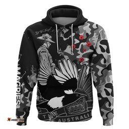 custom text and number afl anzac magpies hoodie camouflage