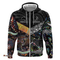 personalised new zealand and australia hoodie maori mix aboriginal art style