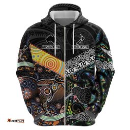 personalised new zealand and australia hoodie maori mix aboriginal art style