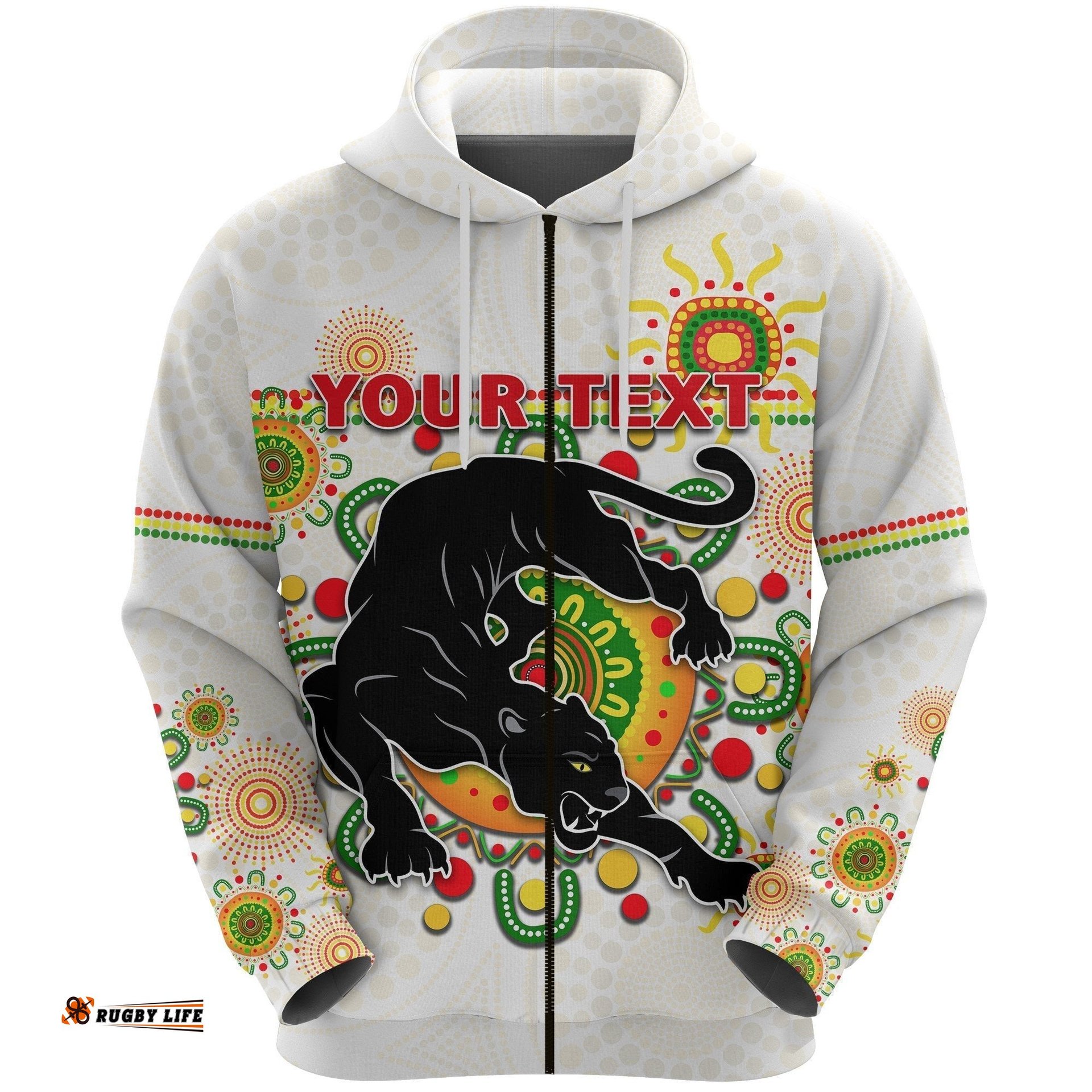 custom personalised penrith zip hoodie indigenous panthers white