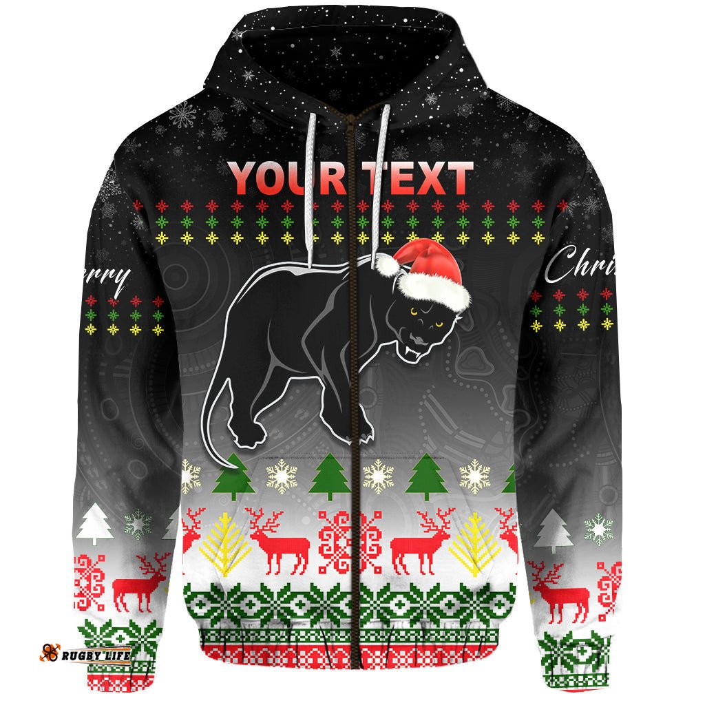 custom personalised penrith panthers zip hoodie merry christmas indigenous