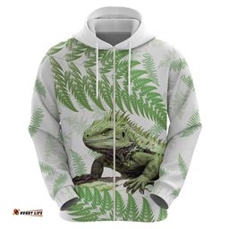 green new zealand tuatara hoodie aotearoa sphenodon punctatus silver fern