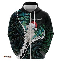 new zealand personalised hoodie meri kirihimete kowhaiwhai mix paua shell emerald