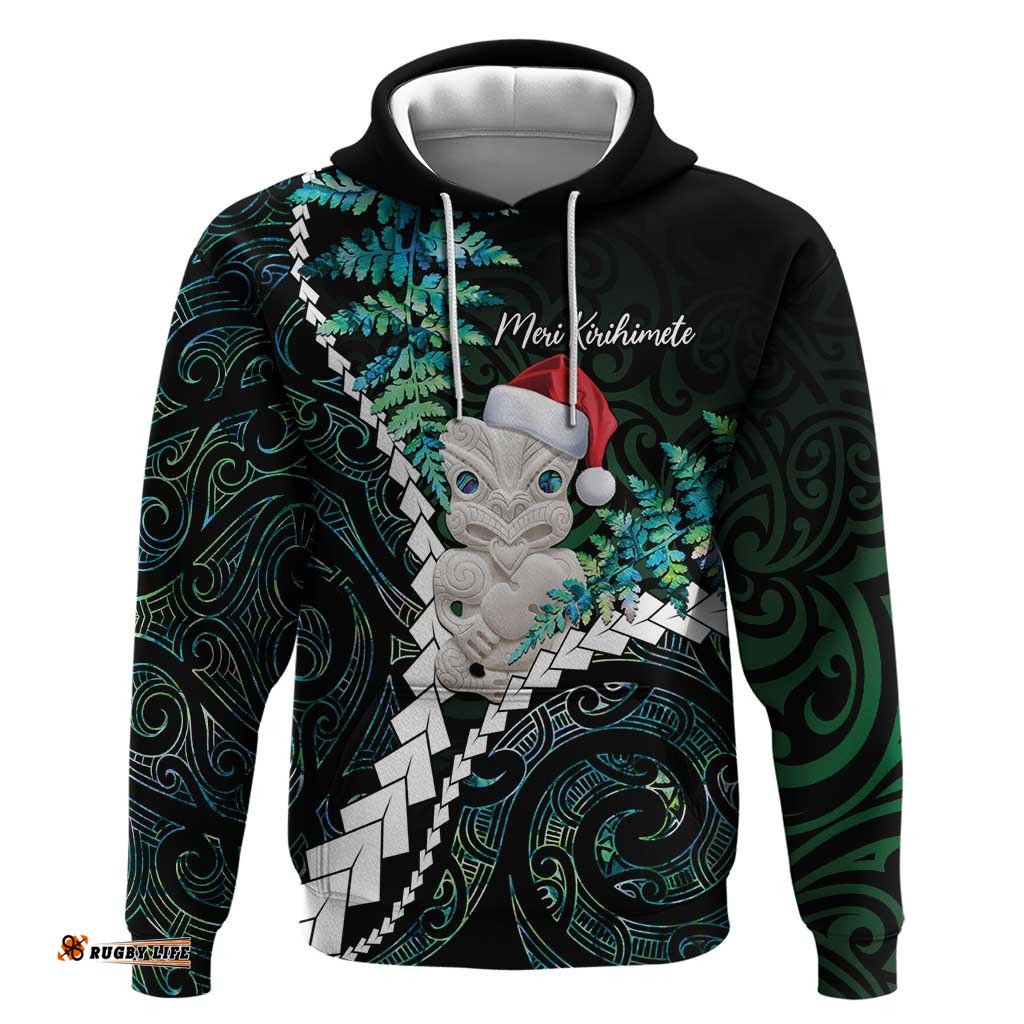 new zealand personalised hoodie meri kirihimete kowhaiwhai mix paua shell emerald