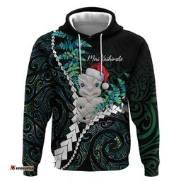 new zealand personalised hoodie meri kirihimete kowhaiwhai mix paua shell emerald