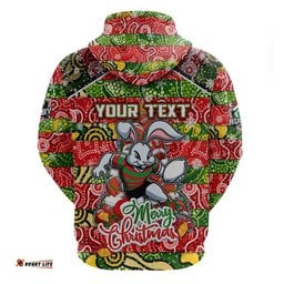 custom rabbitohs rugby merry christmas hoodie indigenous australian art