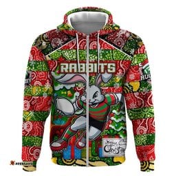 custom rabbitohs rugby merry christmas hoodie indigenous australian art