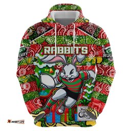 custom rabbitohs rugby merry christmas hoodie indigenous australian art