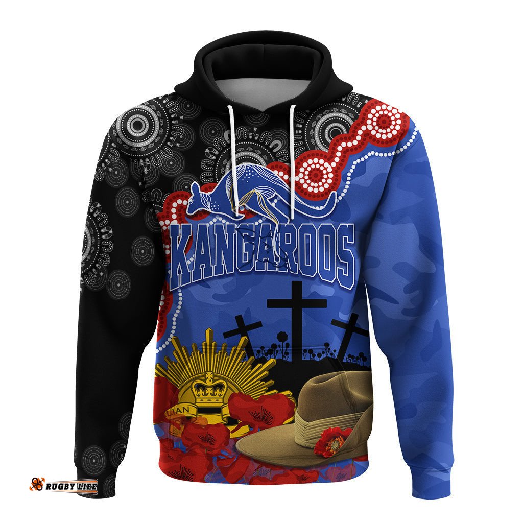 kangaroos football anzac hoodie aboriginal mix slouch hat