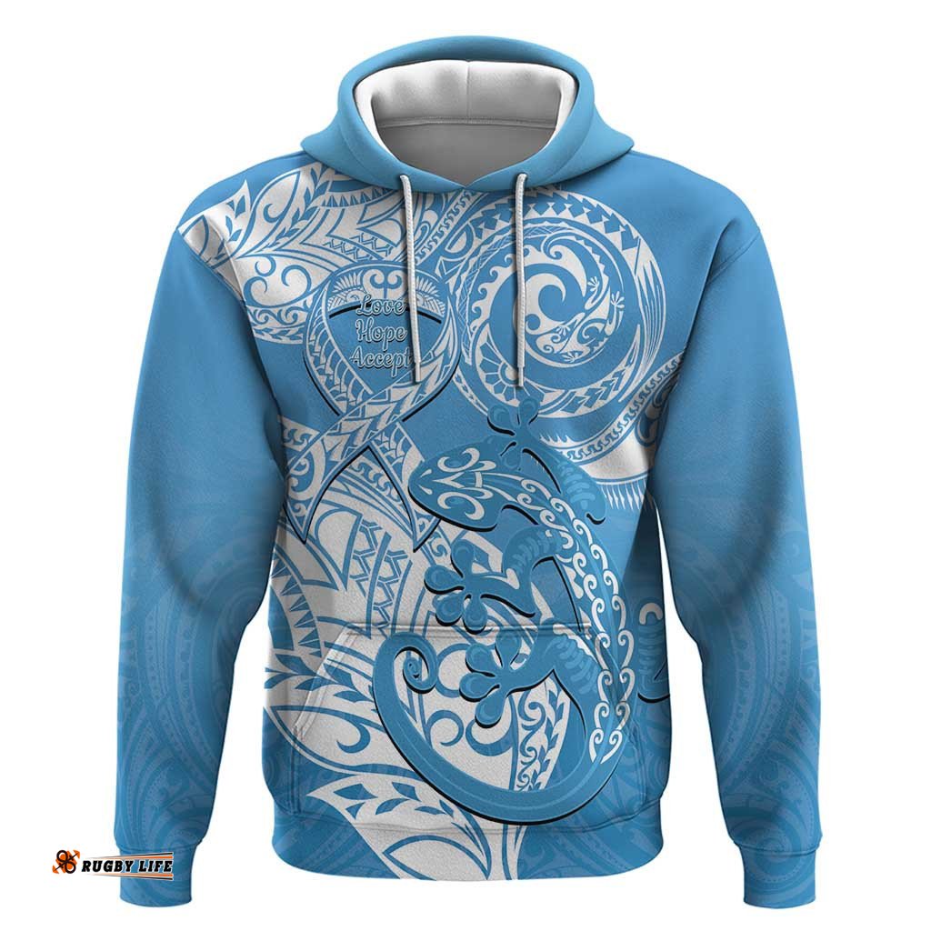 personalised new zealand autism awareness hoodie nz fern with maori koru lizard