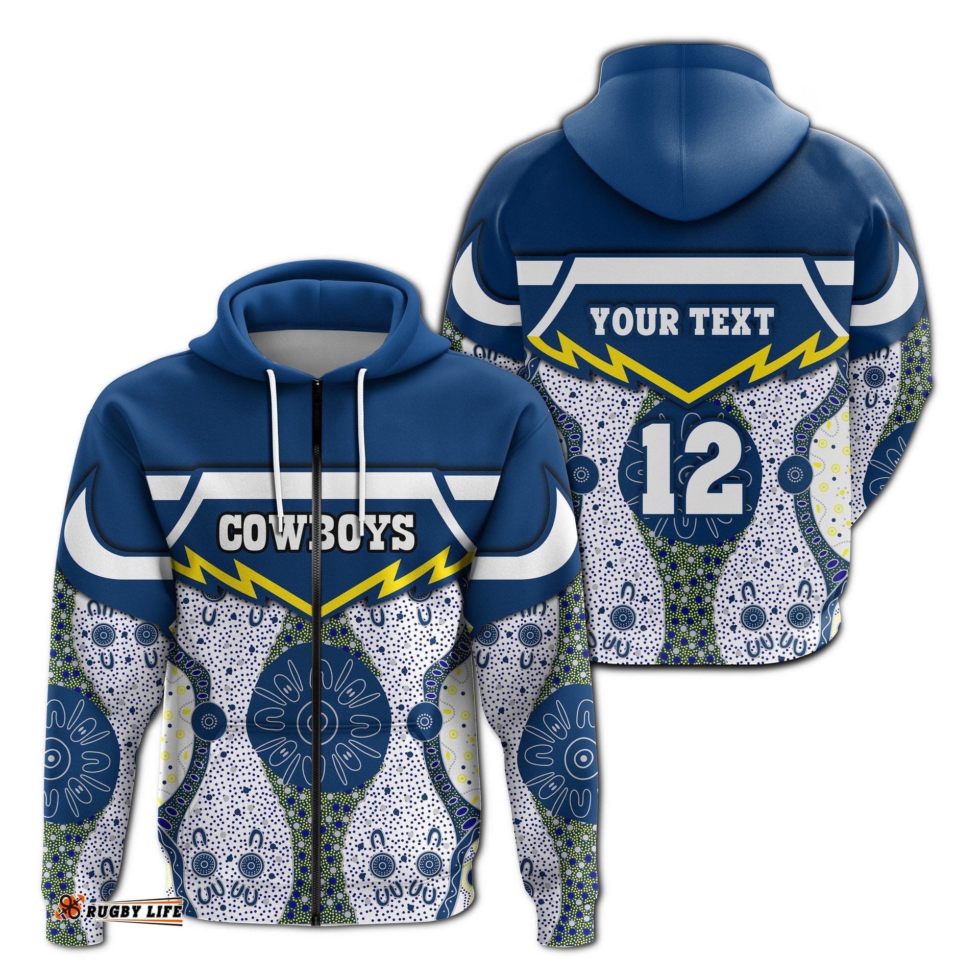 custom personalised cowboys zip hoodie north aboriginal