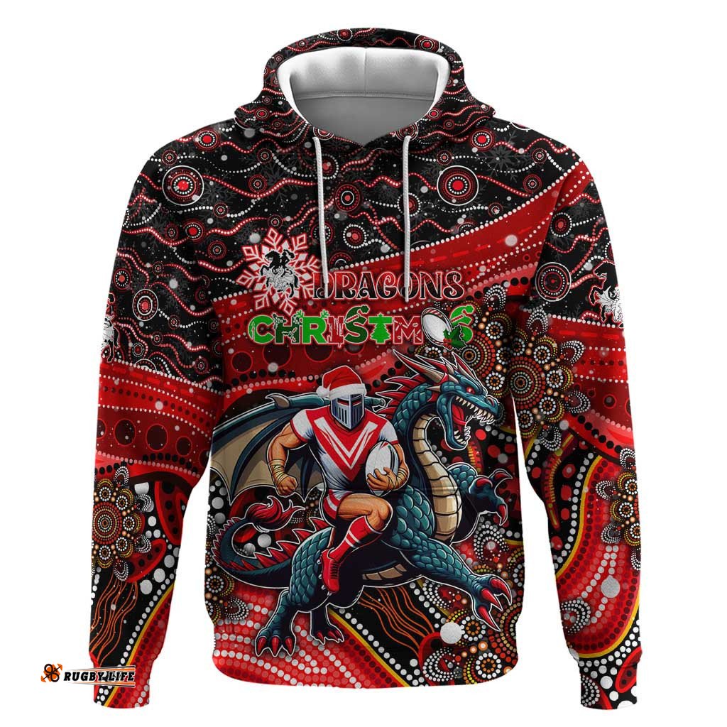 merry christmas dragons hoodie aboriginal santa rugby mascot st george illawarra
