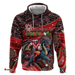 merry christmas dragons hoodie aboriginal santa rugby mascot st george illawarra