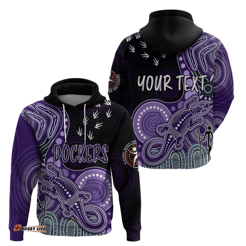 personalised naidoc week afl dockers hoodie aboriginal dot art lizard mix boomerang