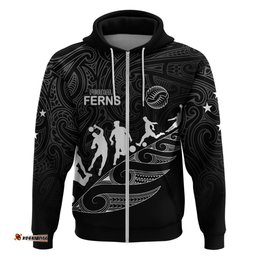 personalised new zealand football ferns hoodie women world cup tribal koru pattern
