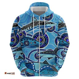 sharks aboriginal australia hoodie indigenous art blue