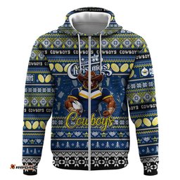 personalized cowboys rugby xmas hoodie australia nrl mascot