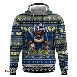 personalized cowboys rugby xmas hoodie australia nrl mascot