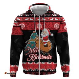 new zealand christmas hoodie funny santa riding kiwi meri kirihimete