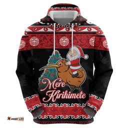 new zealand christmas hoodie funny santa riding kiwi meri kirihimete