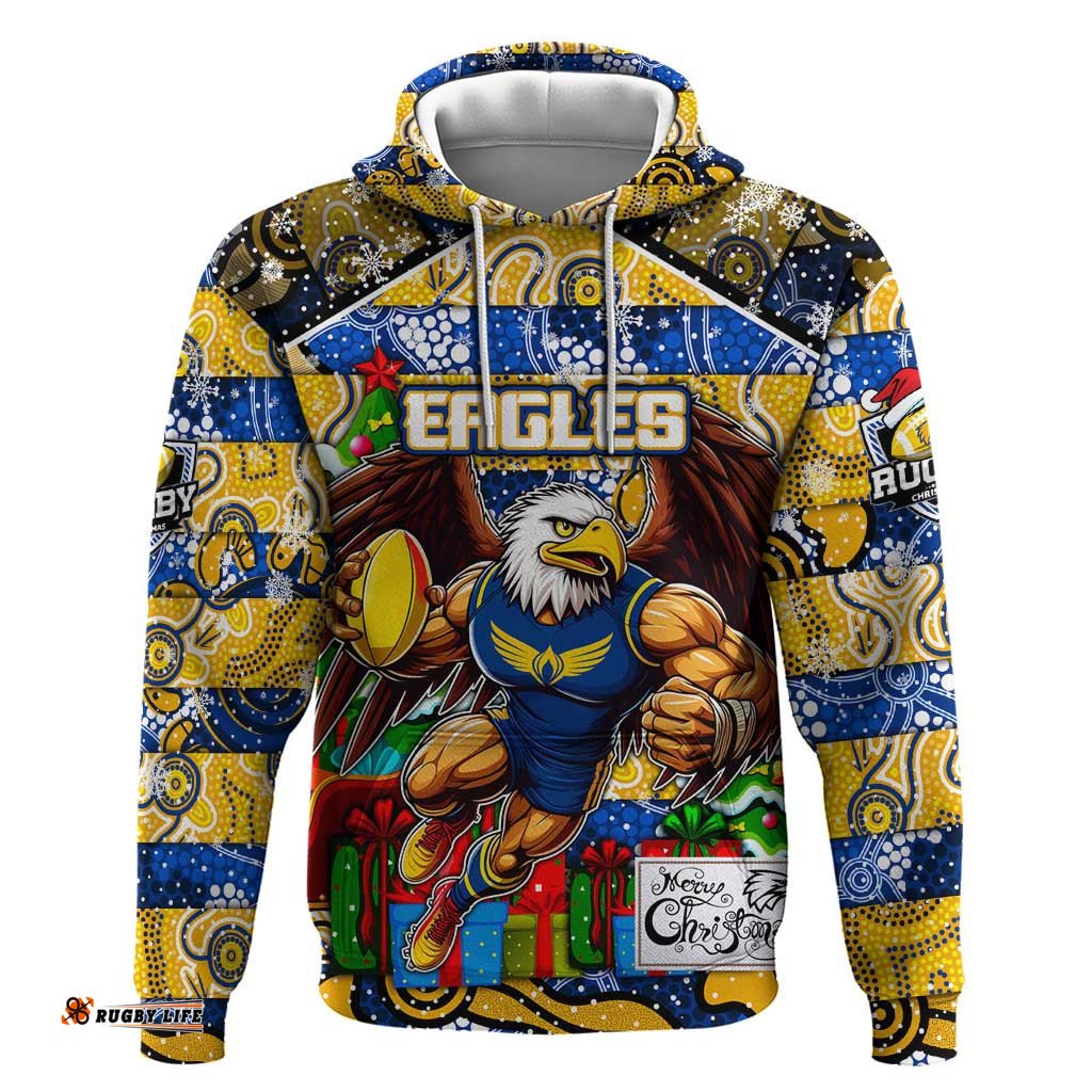 custom eagles football merry christmas hoodie indigenous australian art