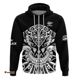 custom text and number aotearoa silver fern rugby sevens zip up and pullover hoodie maori tribal all black