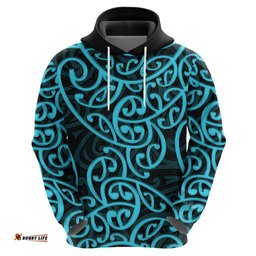 new zealand hoodie maori pattern light blue