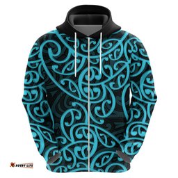 new zealand hoodie maori pattern light blue