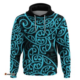 new zealand hoodie maori pattern light blue