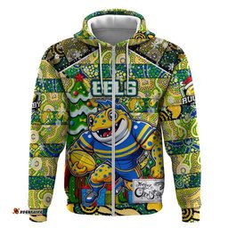 custom eels rugby merry christmas hoodie indigenous australian art