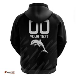 custom text and number nrl dolphins rugby hoodie simple black style