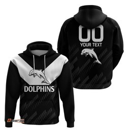 custom text and number nrl dolphins rugby hoodie simple black style