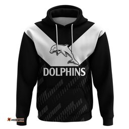 custom text and number nrl dolphins rugby hoodie simple black style