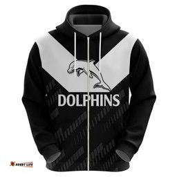 custom text and number nrl dolphins rugby hoodie simple black style