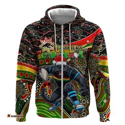 merry christmas penrith panthers hoodie aboriginal santa rugby mascot the riff