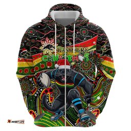 merry christmas penrith panthers hoodie aboriginal santa rugby mascot the riff