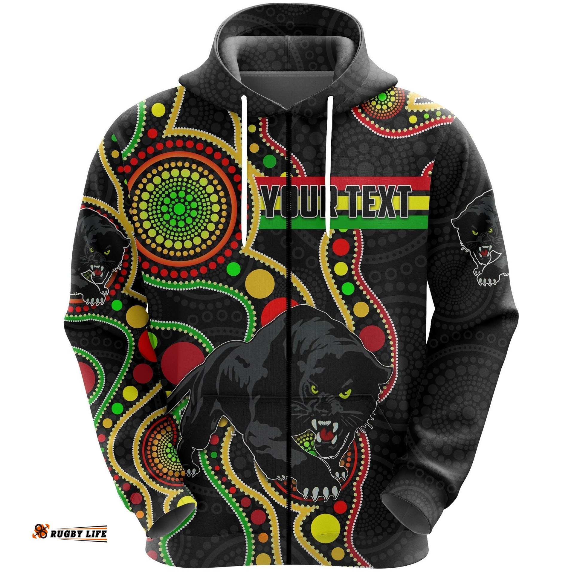 custom personalised penrith zip hoodie black panthers indigenous