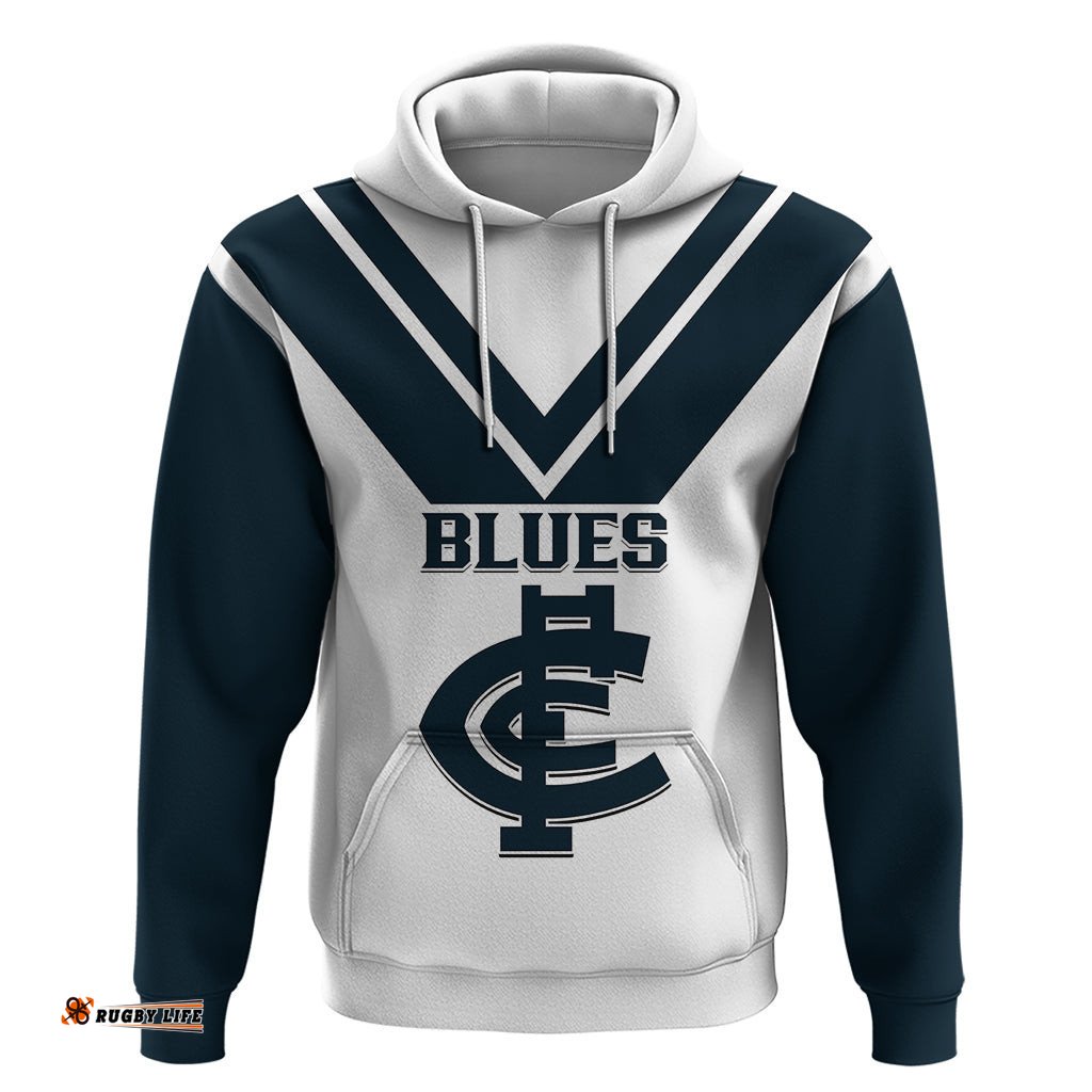 personalised carlton football hoodie go blues white simple style