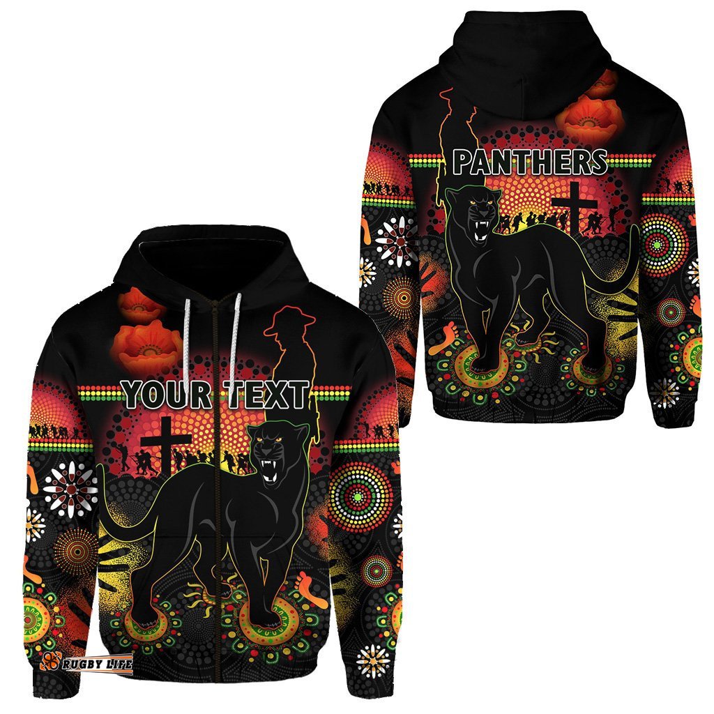 custom personalised penrith zip hoodie indigenous panthers anzac day lest we forget 06