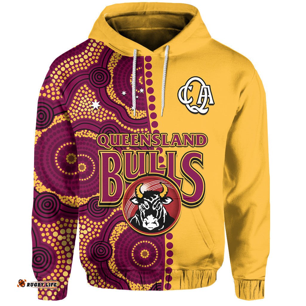 custom text and number queensland cricket hoodie bulls sheffield shield indigenous