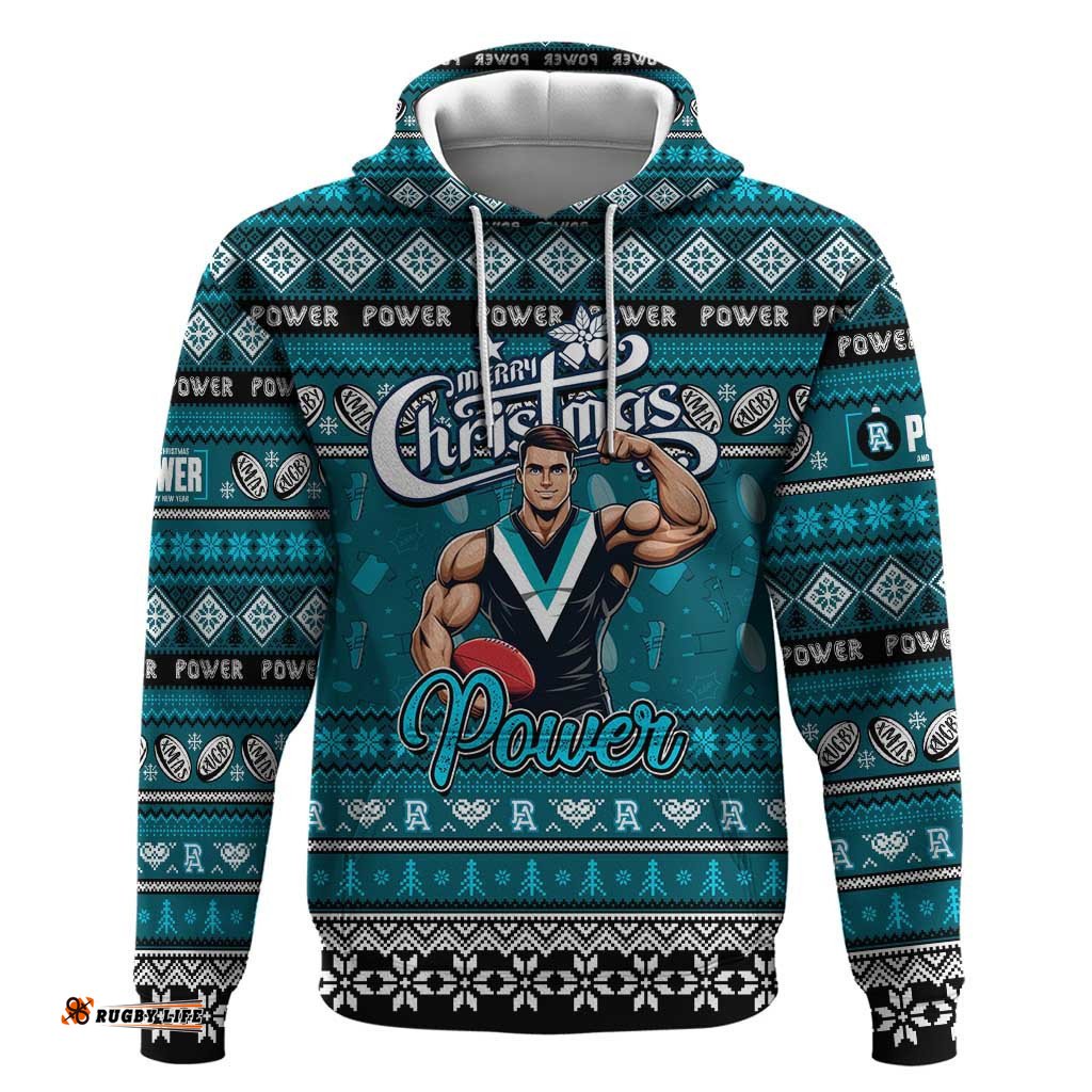 personalized power football xmas hoodie australia afl mascot