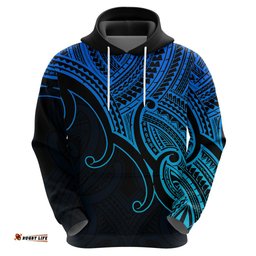 custom aotearoa maori koru hoodie polynesian pacific tribal blue