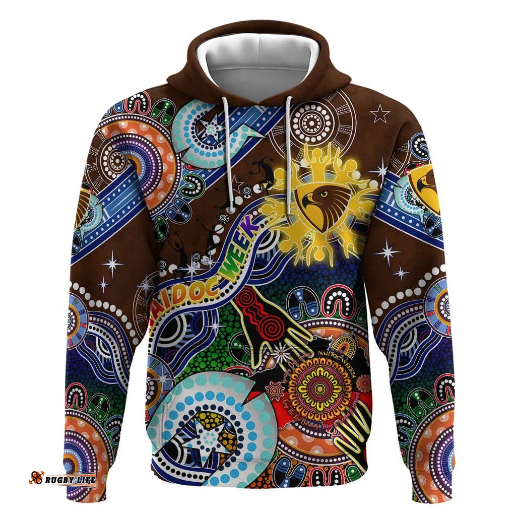 custom naidoc week 2024 hawthorn hawks hoodie australia aboriginal dot painting